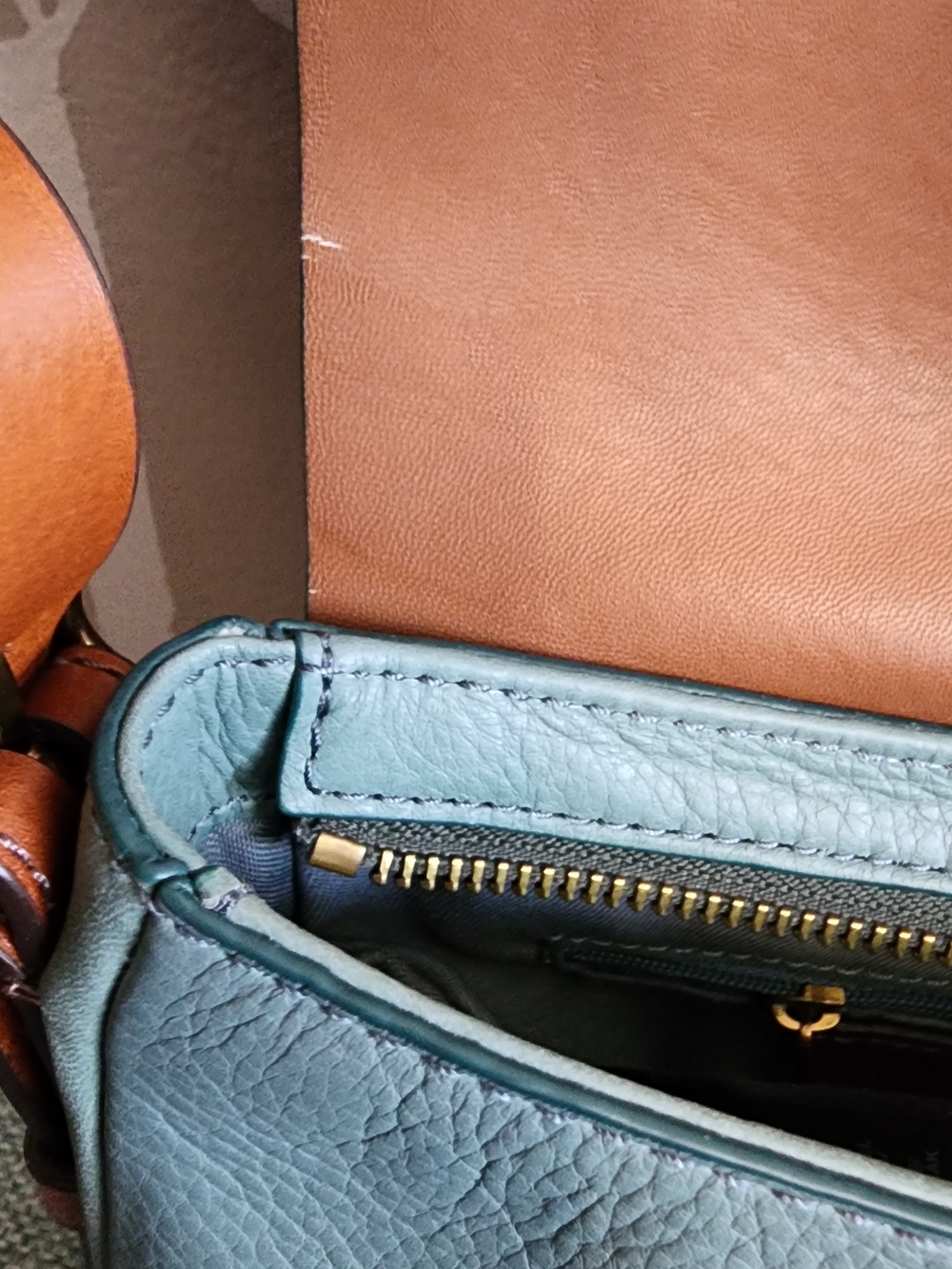 Fossil: Teal Flapover Crossbody Bag with Brown Strap - Picture 5 of 8